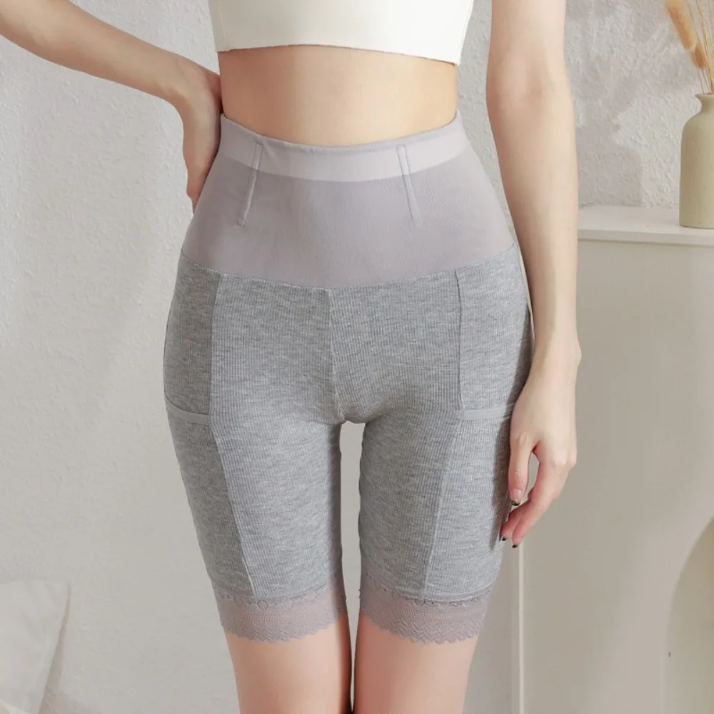 Антибликовые кружевные защитные брюки с карманами бесшовные плоские шорты для