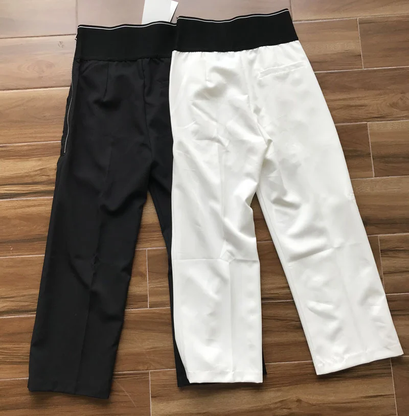 Spring Autumn AAW045 Women High Wild Loose Fashion Elastic Waist Casual Suit Wide Leg Trousers White Black Pants Leggings