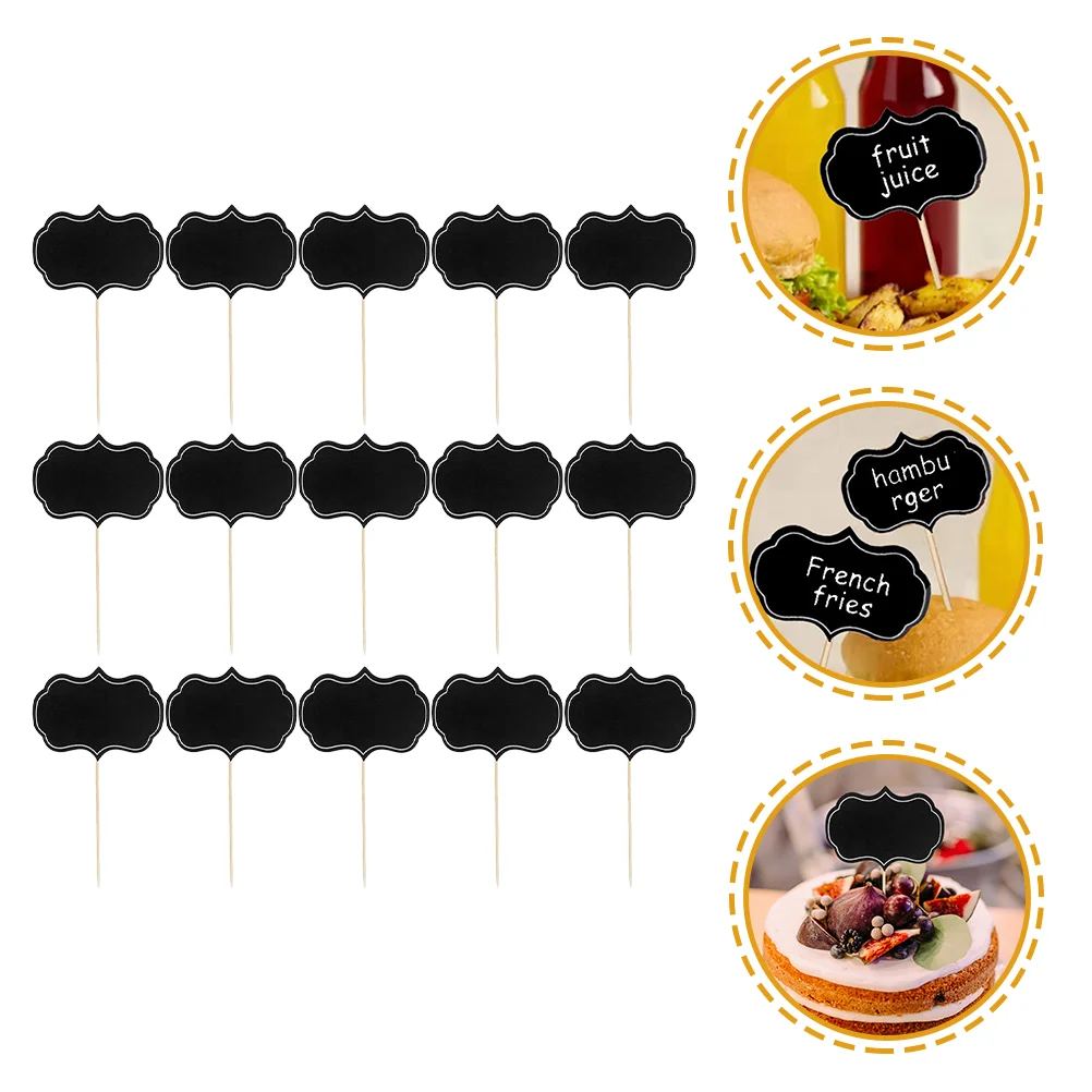 

24 Pcs Wedding Sign Label Insert Buffet Labels Toothpick Flags Signs Cupcake Picks 15X9X0.1CM Blank Black Paper Dinner Party