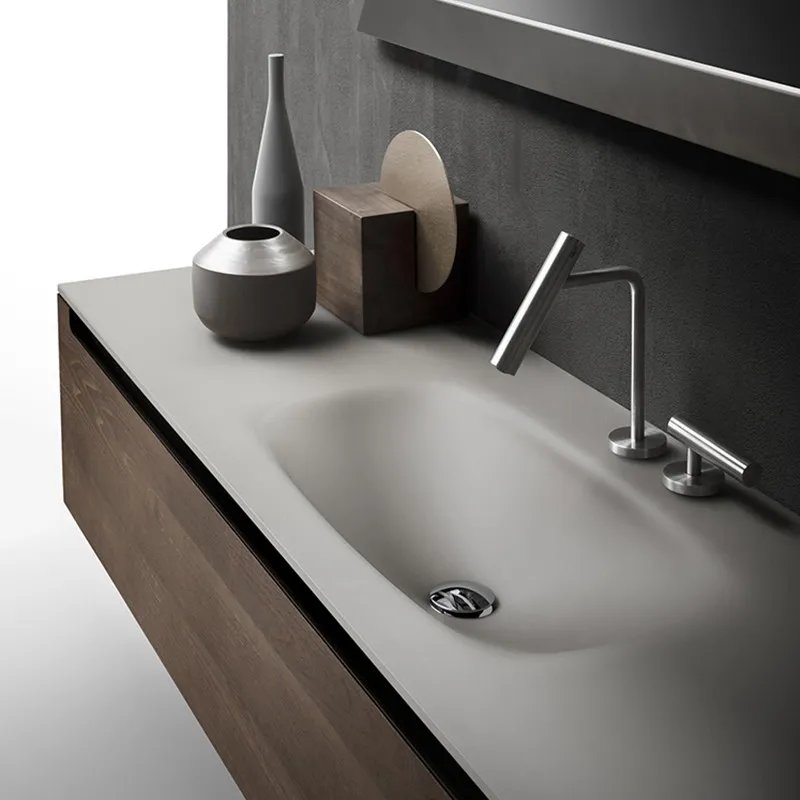 Фото Импортный комплект мебели для ванной комнаты в стиле бревна из DuPont Corian с интегрированной раковиной, также подходит для кухни, элитная мебель для ванной комнаты №2