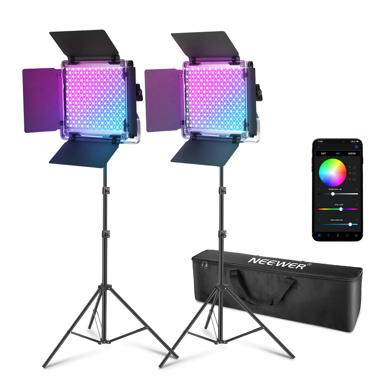 

NEEWER Upgraded 660 PRO II RGB LED Video Light With App Control&Stand Kit, 2 Pack Constant 50W No Color Shift/1% Precise Min