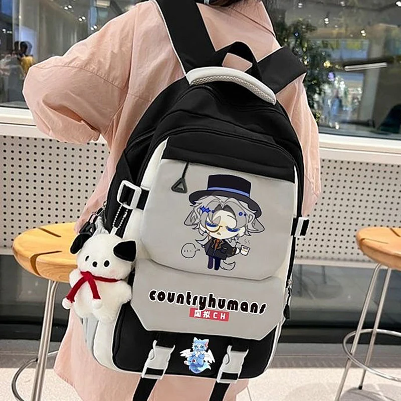 Breathable mesh Black Green Brown Pink Blue CountryHumans Country Humans Kids Teens School Bags Anime Backpacks For Girls Boys