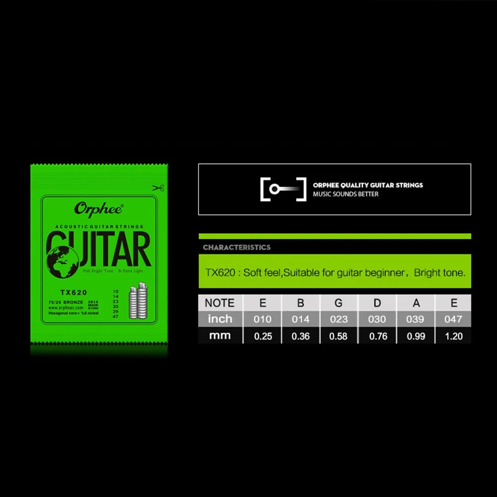 

Orphee Acoustic Guitar Strings Full-Size Light Medium 10-47 11-52 12-53 Gauges Hexagonal Carbon Steel Metal String 6pcs Acoustic