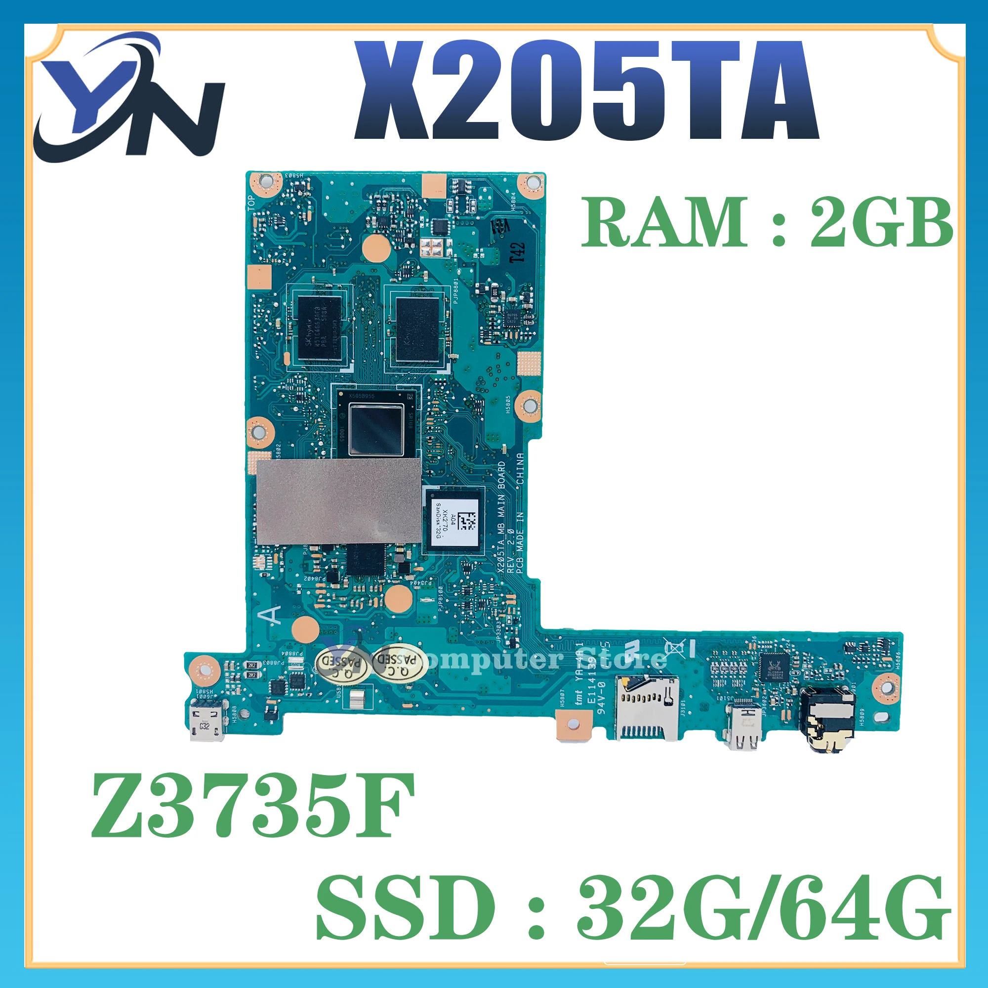 Материнская плата X205TA для ASUS EeeBook X205 X205T X205TAW, материнская плата для ноутбука Z3735F 2GB-RAM 32 ГБ/64 ГБ-SSD