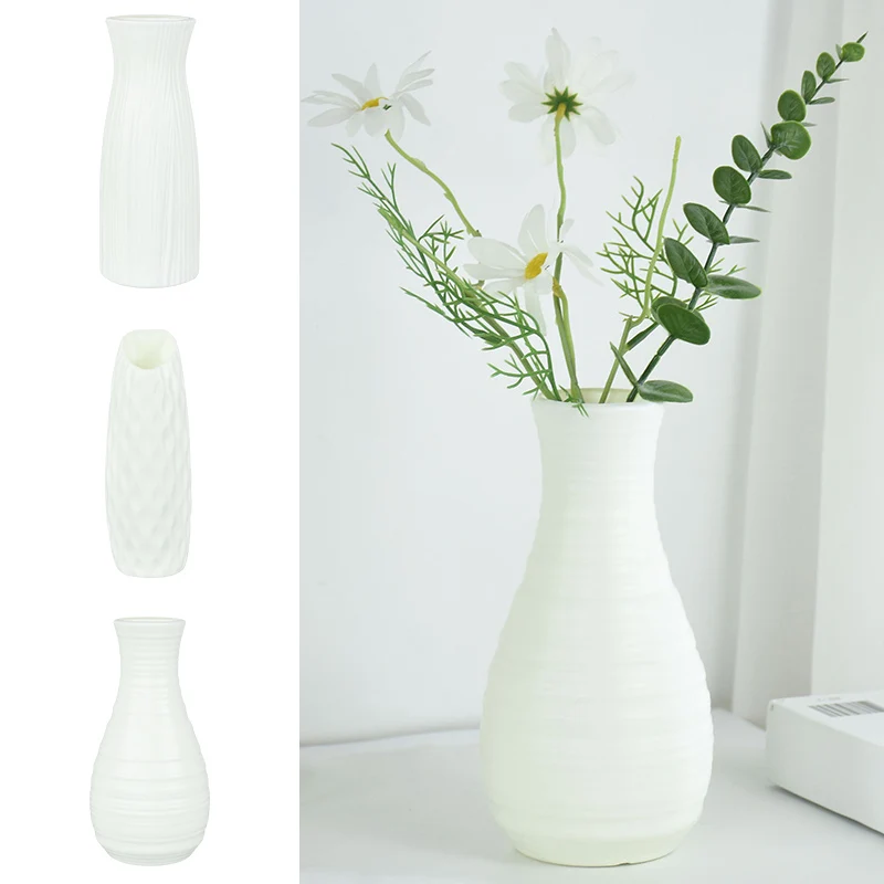 

White Plastic Vase Flower Pot Basket Bedroom Living Room Home Decoration Ornaments DIY Dinner Table Flower Arrangement 4 Styles