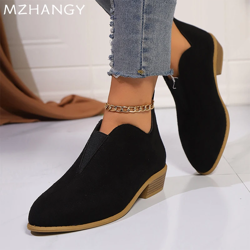 Женские замшевые ботильоны на массивном каблуке элегантная прогулочная обувь