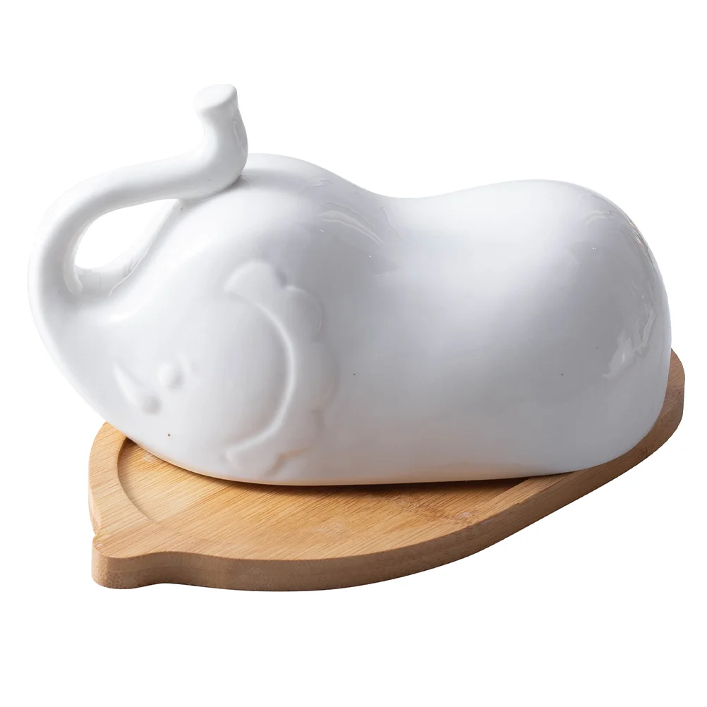 1 set Butter Dish with Covers Ceramic Butter Dish with Lid Butter Tray Container Elephant Design Kitchen Dish