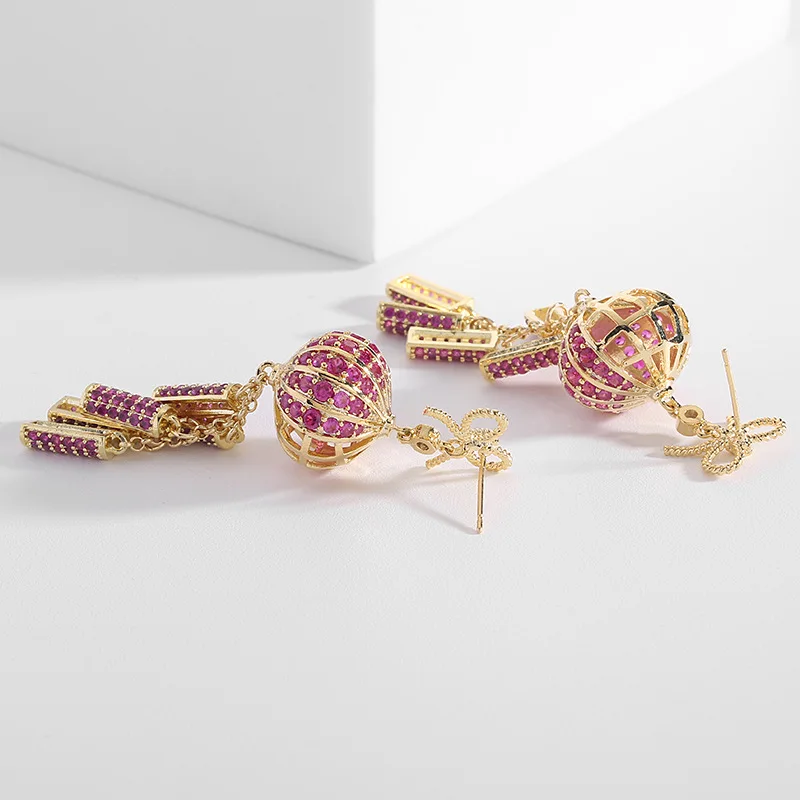 Wedding Party Lantern Tassel Earrings for Women Design Creative Fashion Brand Jewelry Colorful Cubic Zirconia Dangle Earings