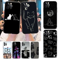 line art funny cute cat phone case for iphone 11 12 13 pro max 7 8 se xr xs max 5 5s 6 6s plus black soft case cover