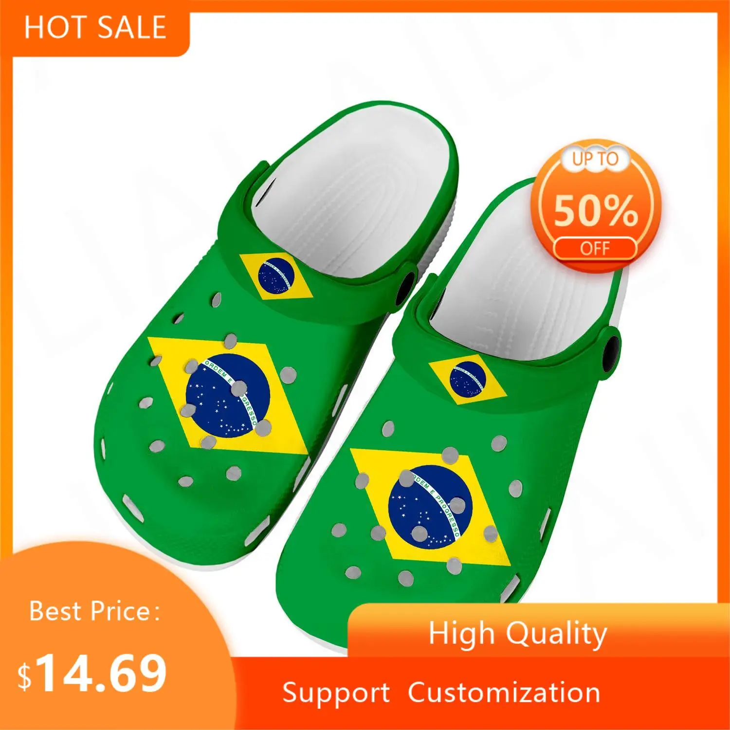 

Brazilian Flag Home Clogs Custom Water Shoes Mens Womens Teenager Soccer Football Garden Clog Breathable Beach Hole Slippers