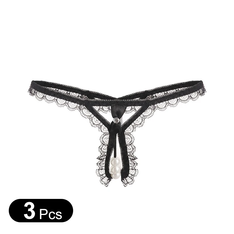 3Pcs/Interesting Sexy Thong Female Pearl Massage Women's Opening To Avoid Temptation Low Waist T Pants Sexy Female Underwear