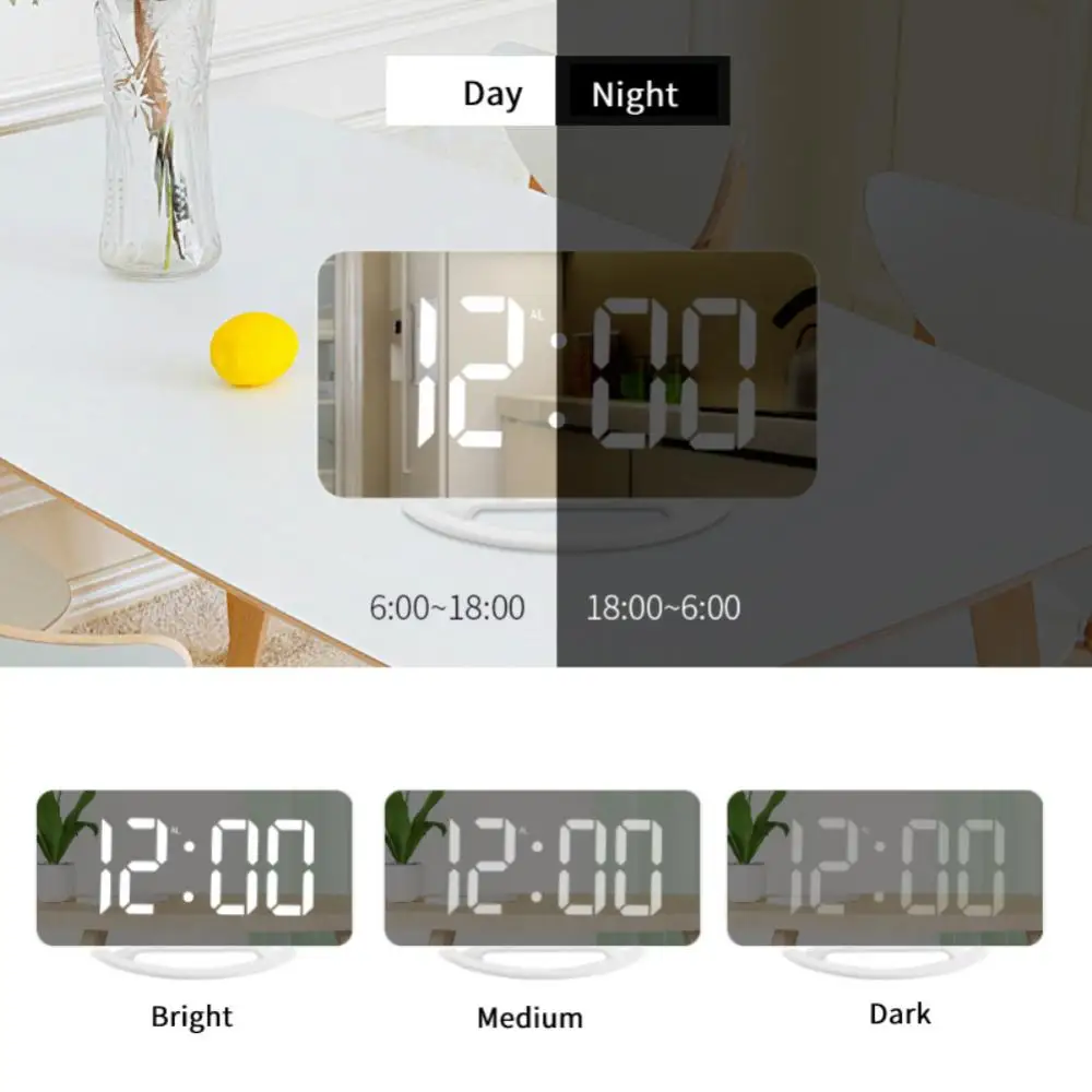 

Electronic Multifunctional Digital Vibrating Alarm Led Vibration Mirror Clocks Photosensitive Alarm Clock For Home New Dual Mute