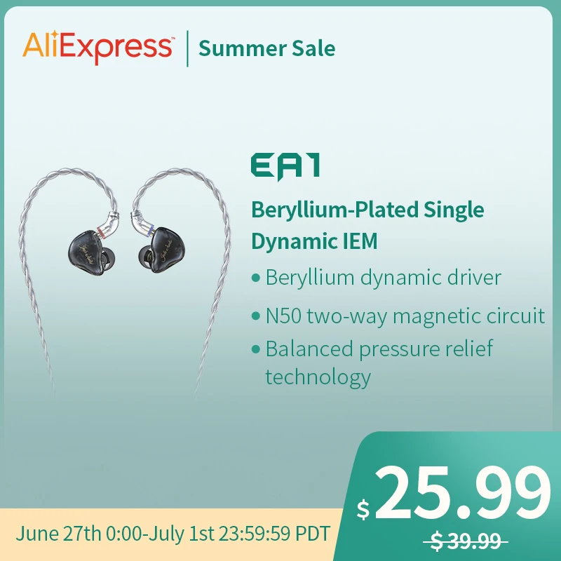 

JadeAudio FiiO EA1 Earbuds Hi-Res HiFi Earphone with Beryllium-Plated Dynamic Driver,Powerful Bass Sound for Iphone,xiaomi