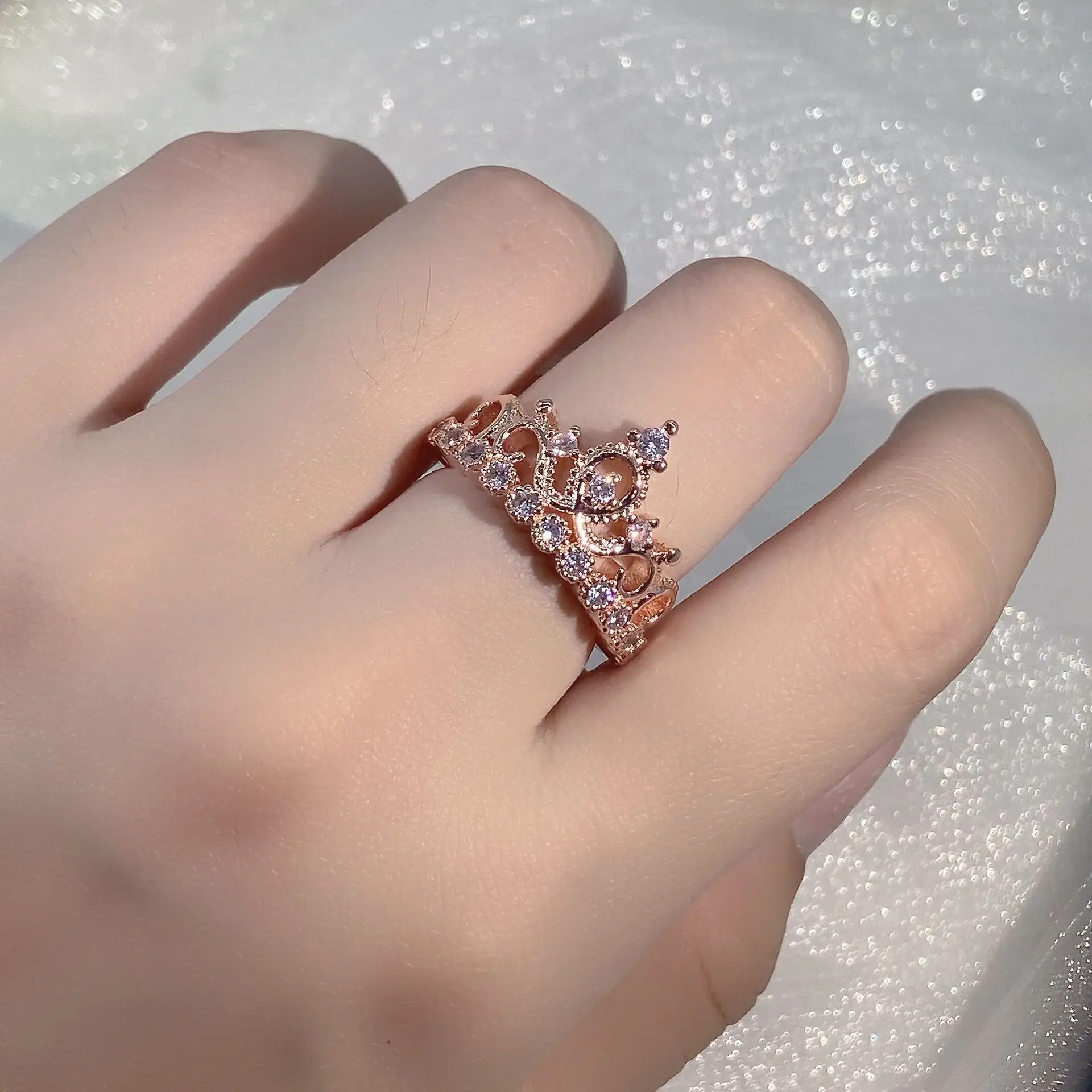 

Модное Ювелирное кольцо из серебра S925 пробы, украшение, розовое золото, Корейская корона, бриллиантовое кольцо, Женское Обручальное Кольцо
