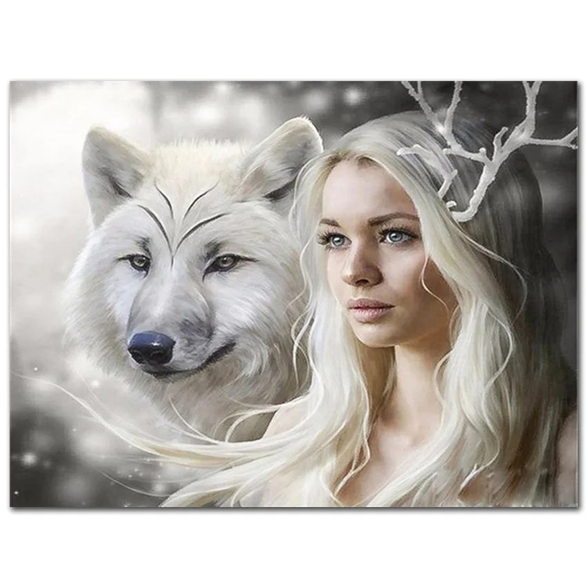 

Diy Diamond Painting Animal Cross Stitch kit Beauty and Wolf DIY full Diamond Embroidery Portrait 5d Rhinestone Home decorative