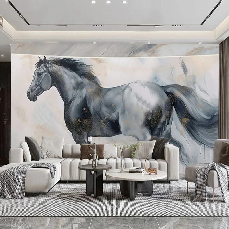 

Chinese Ink Marble Horse Wall Photo Mural Wallpaper Living Room Dining Room Modern Personality Home Decor Non-Woven Papel Tapiz