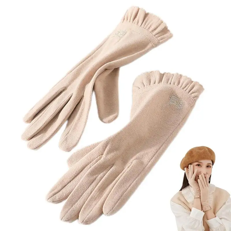 

Fleece Gloves Velvet Full Finger Trimming Gloves Single Layer Thermal Winter Warm Gloves Cable Knit Texting Mittens For Women