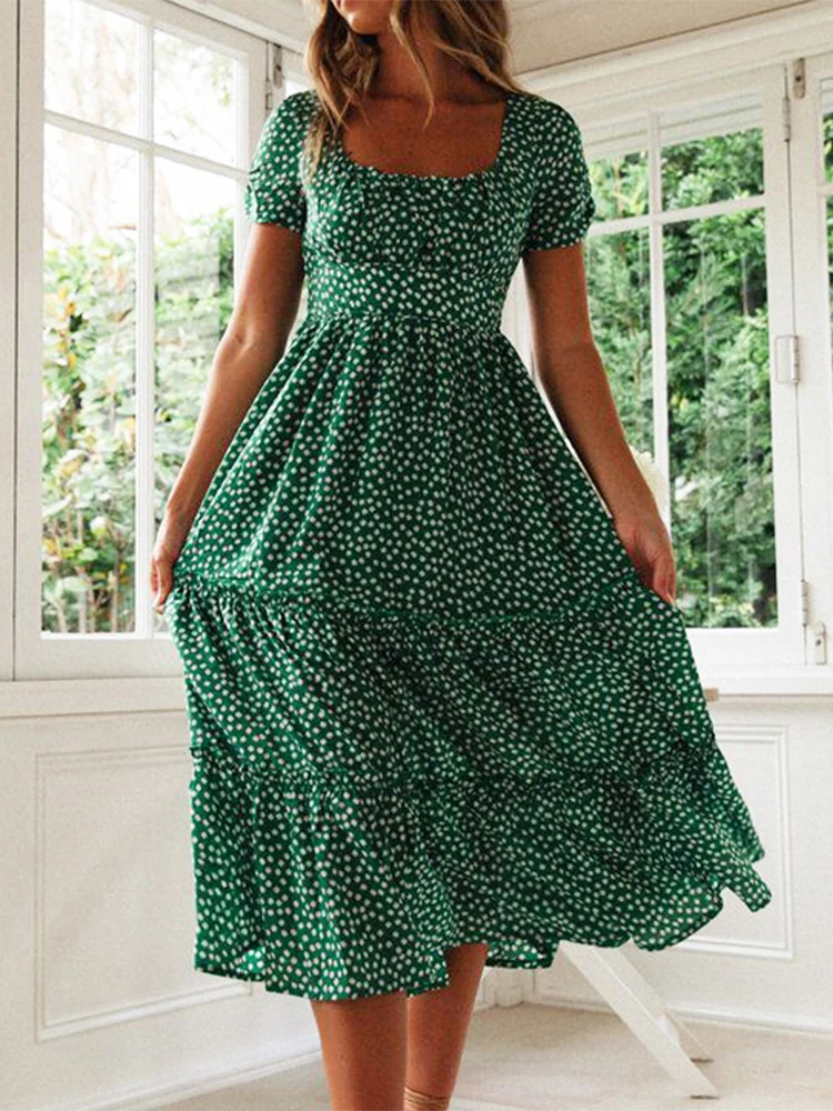 

Vestidos Vintage Vintage Print Puff Sleeve summer Beach sweet dresses Casual Square collar floral maxi long dress 2023 festa