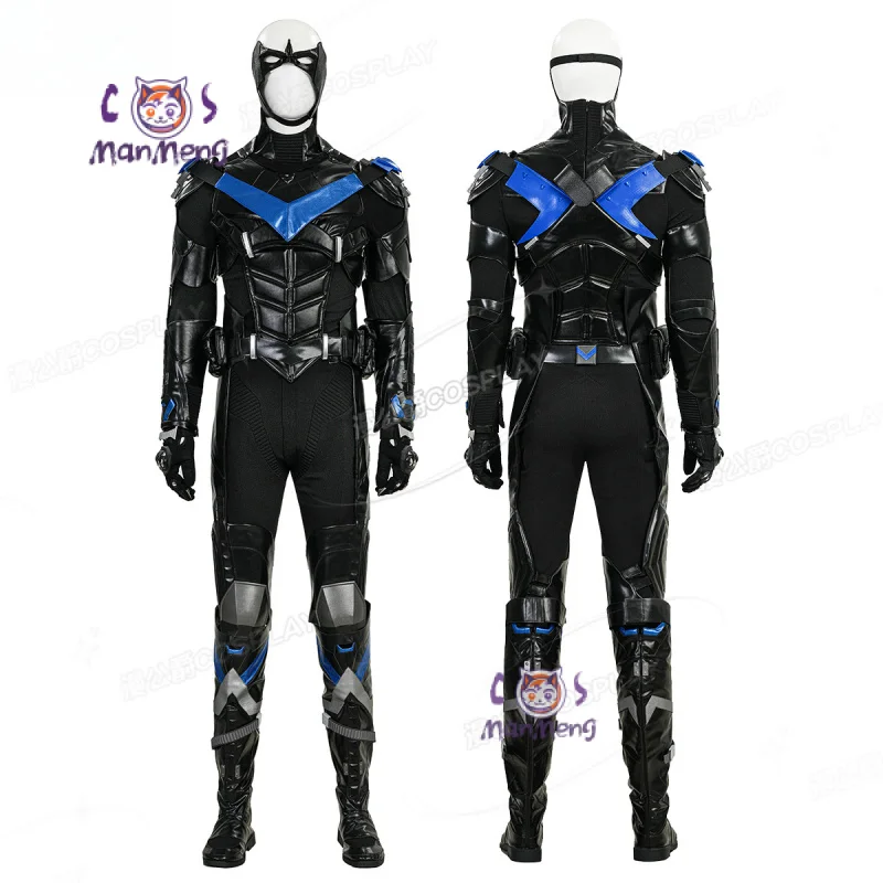 Фото Arkham Knight Nightwing Косплей Костюм Мужчины Темный Рыцарь фэнтезийный комбинезон обувь реквизит маски Хэллоуин вечерние полный комплект летучая мышь униформа №1