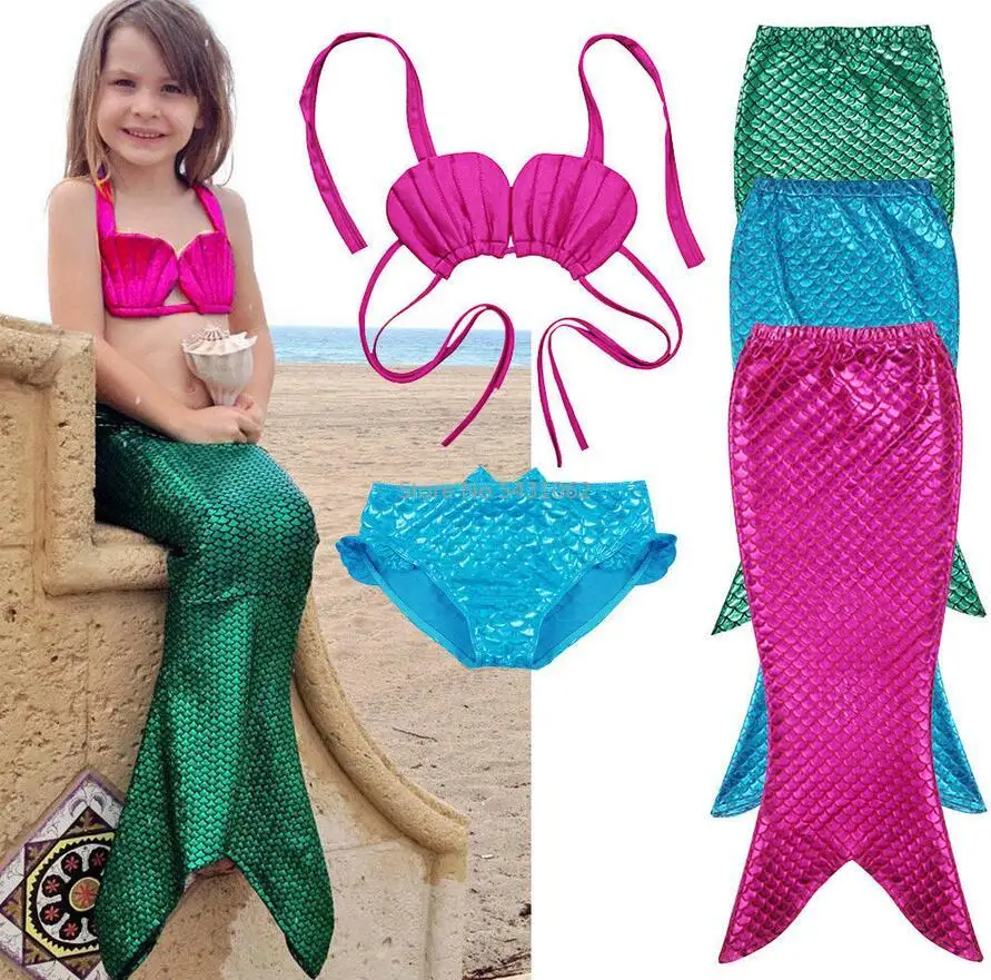 

Costume 3pcs Girl Child Birthday Holiday Mermaid Tail Cosplay Bikini Set Swimsuit 3-9Y
