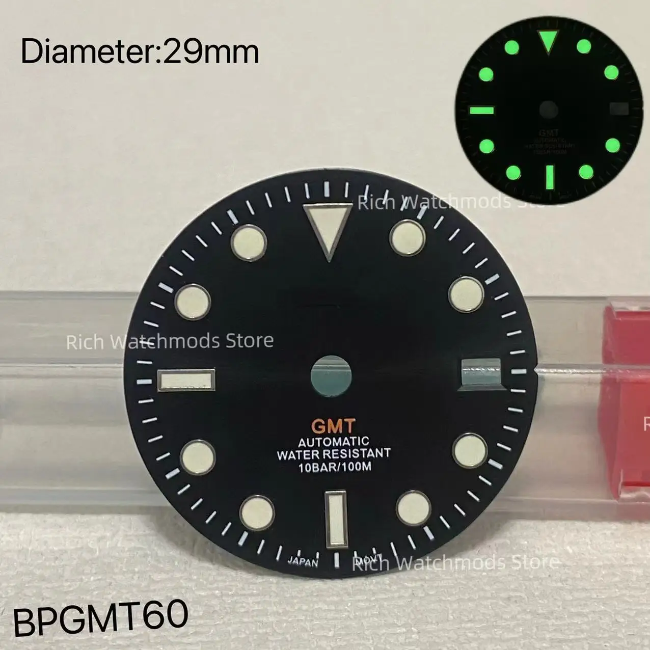 Аксессуары для мужских часов 28 5 мм GMT зеленый светящийся циферблат логотип S
