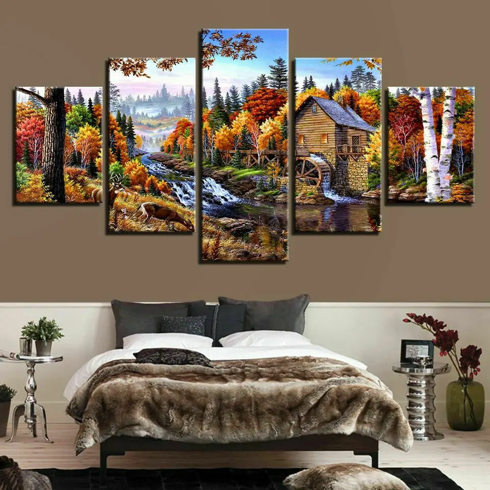 

Осенний семейный пейзаж, Картина на холсте, настенное искусство, Декор, картины, домашний декор, без рамки, декор для комнаты