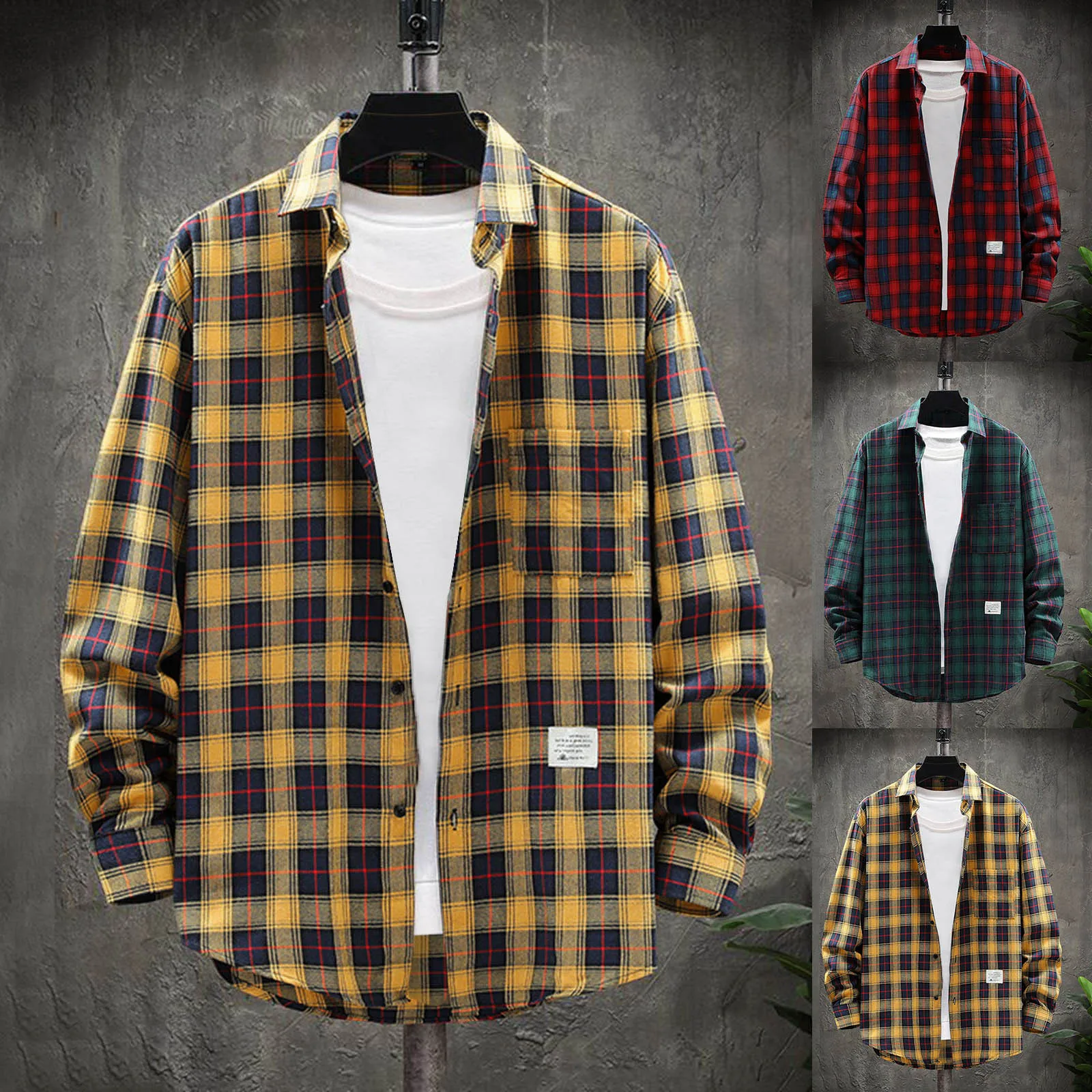 

Men's High Street Fashion Casual Loose Plaid Shirts Males Oversize Long Sleeve Spring and Autumn Cardigan All-matching Shirt