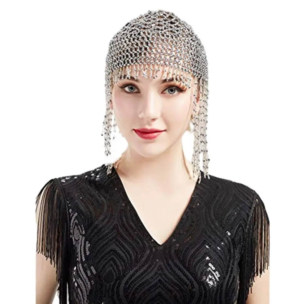 

Fashion Girls Women Exotic Cleopatra Beaded Belly Dance Head Cap Hat Headwrap Hair Accessory Headpiece for Party Wedding Showing