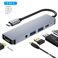 5 in 1 hub type c to 4k hdmi adapter 3 5mm audio jack usb 3 02 0 docking station for macbook matebook pro laptop accessories