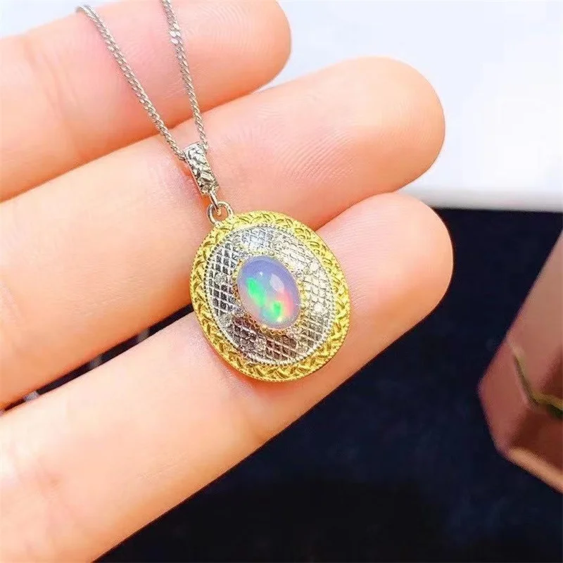 Женское ожерелье из серебра 925 пробы с натуральным опалом