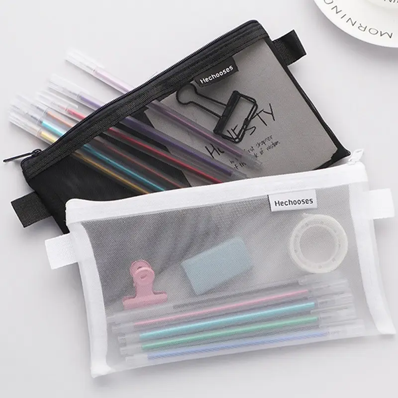 Case Storage Bag, Mesh Student Portable Pencil Case, L Capacity Zipper File Bag