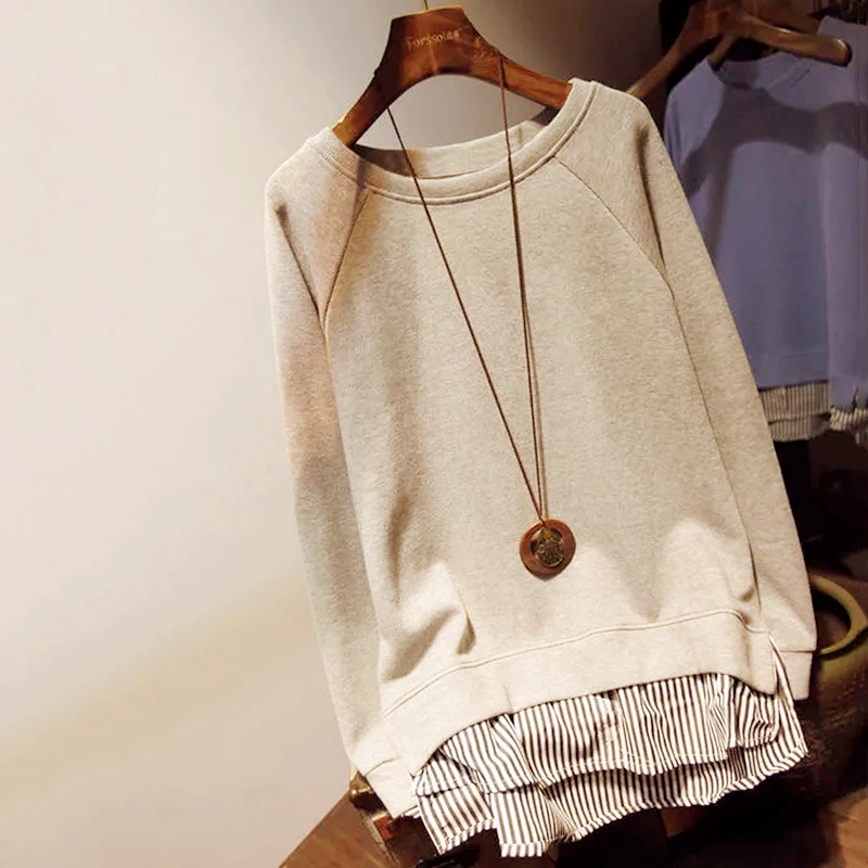 

y2k clothes roupas femininas topsy2k hoodies sudaderas sweatshirts Sweatshirts Women Fake Two Pieces Autumn New Loose Korean Sty