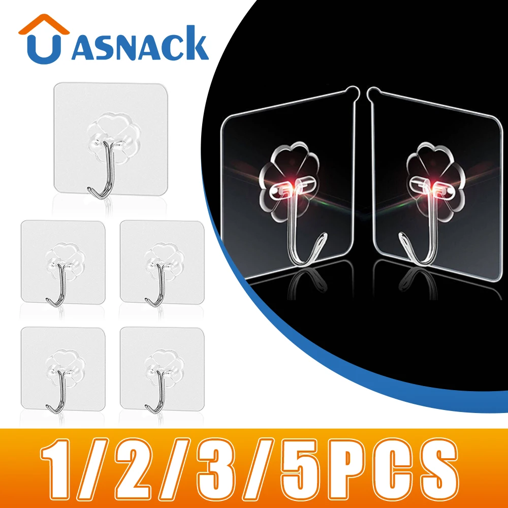 

1/2/3/5Pcs Household Transparent Strong Self-adhesive Door Wall Hook Suction Heavy Duty Shelf Suction Cup Kitchen Bathroom Hook