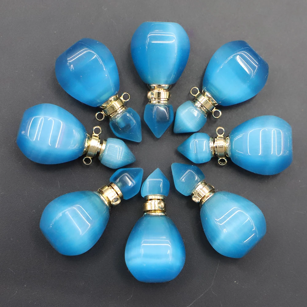 Natural Stone Perfume Bottle Pendant Polygon Pumpkin Shaped Sweater Chain DIY Fashion Creative Jewelry Necklace Accessories 1Pcs