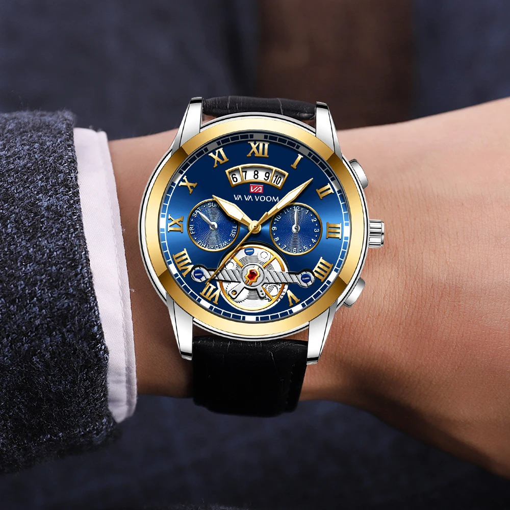 Часы наручные мужские с кожаным ремешком спортивные повседневные деловые в