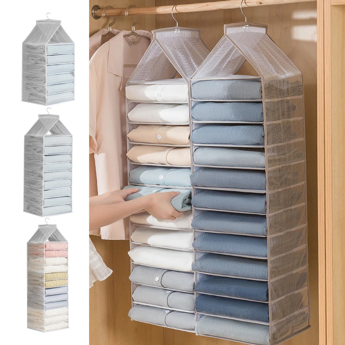 

6/9/12 Grids Hanging Wardrobe Organizer Collapsible Closet Hanging Shelves Sturdy Durable Hanging Closet Organizers Breathable