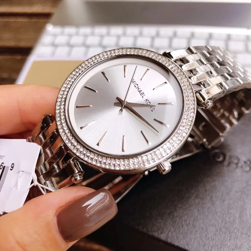 Фото Женские кварцевые часы Michael Kors MK-3190 с инкрустацией бриллиантами, роскошный дизайн, модные водонепроницаемые наручные часы в коробке, изысканный подарок для леди №3