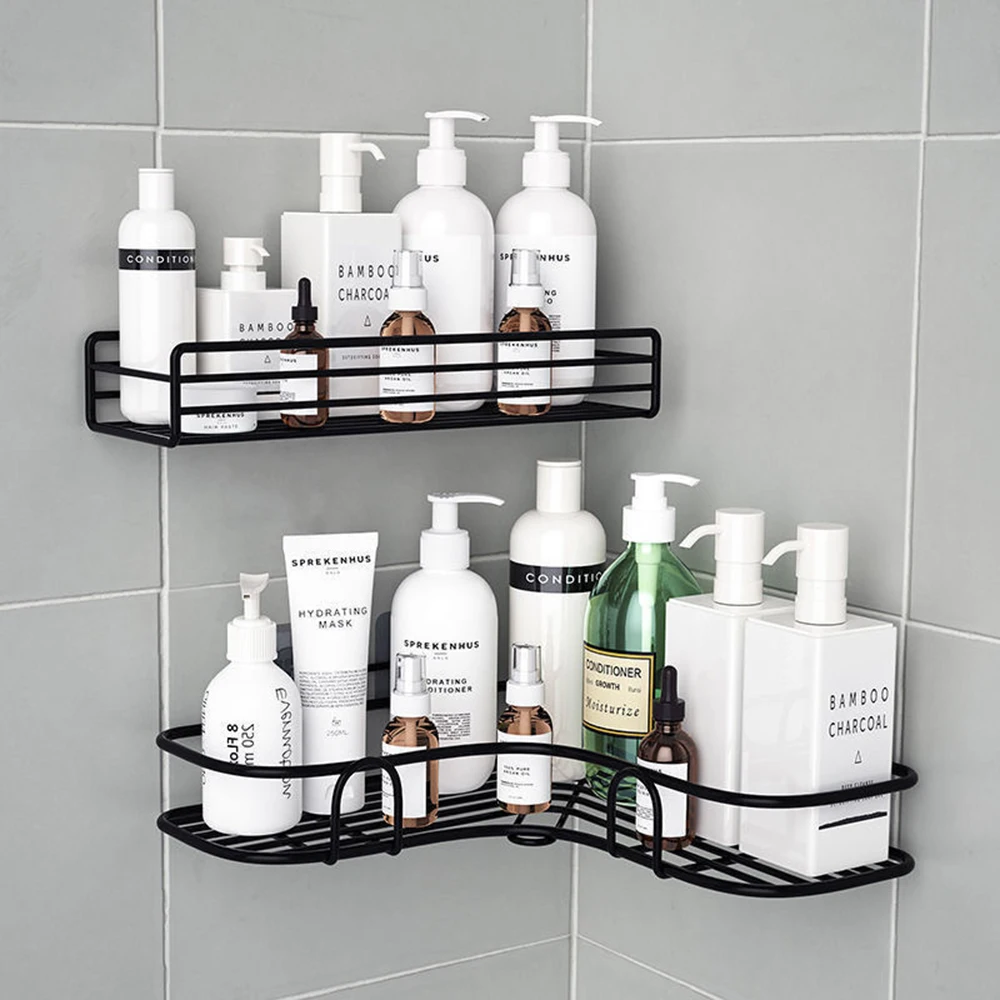 Bathroom Shelf Shower Wall Mount Shampoo Storage Holder With Suction Cup No Drilling Kitchen Storage Bathroom Accessories