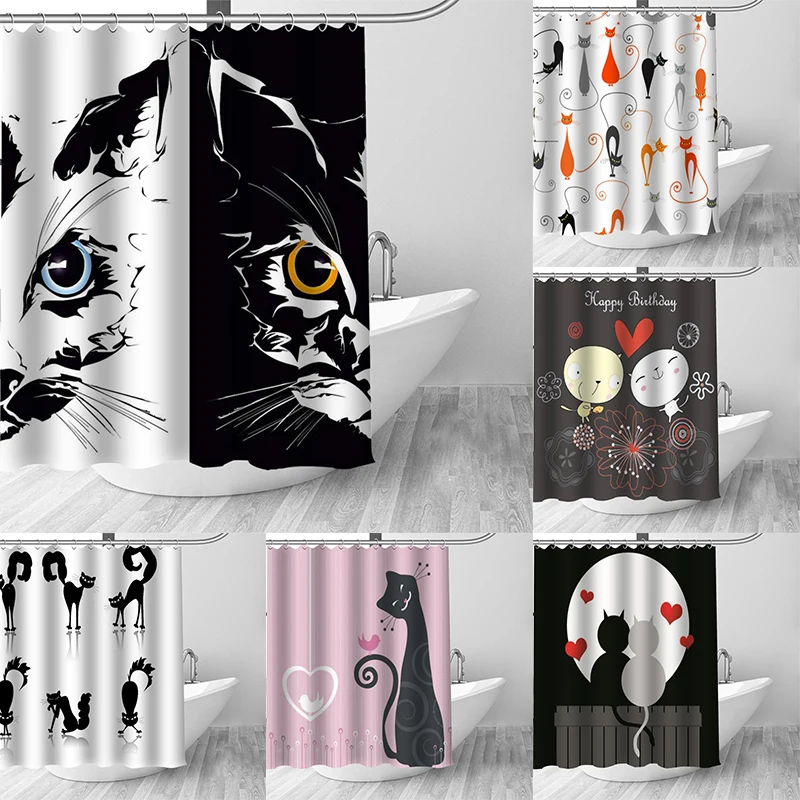 

Abstract Animal Cat Shower Curtain Bathroom Polyester Printed Shower Curtain Send Hook
