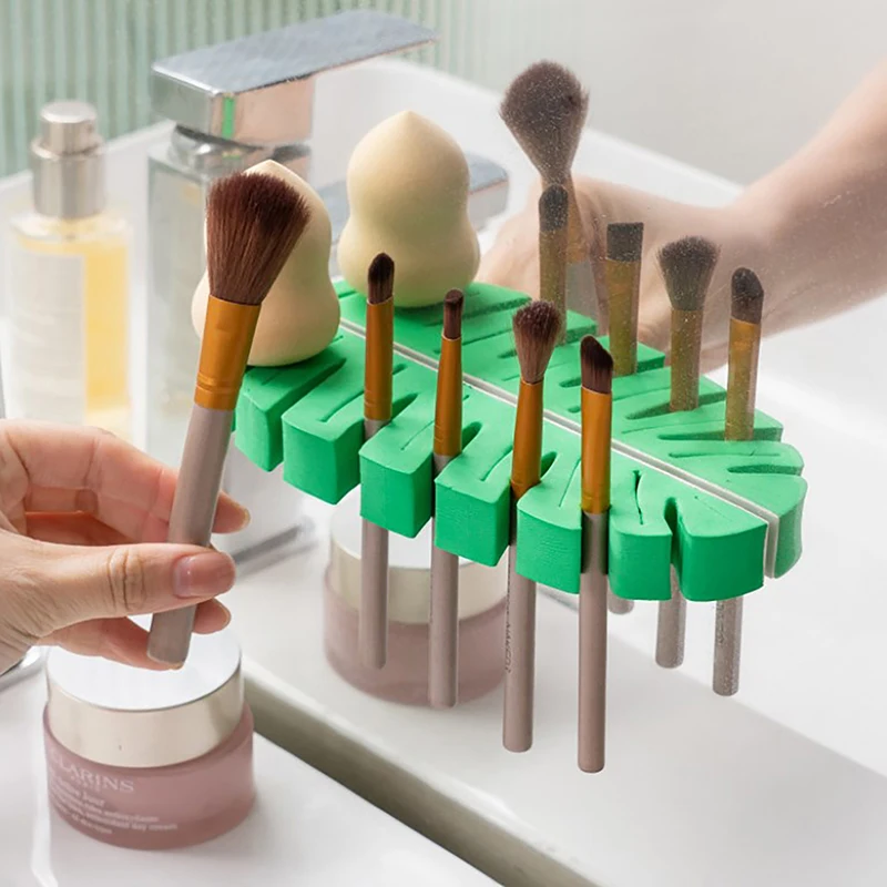 Makeup Brush Holder Organizer With 6 Branches Wall-Mounted Self-Adhesive Beauty Brushes Blender Tools Rack