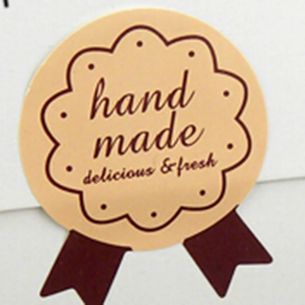 500pcs 30mm Hand Made Delicious And Fresh Bakery Packing Decoration Sticker Medal Shape Cute Gloss Paper Label |