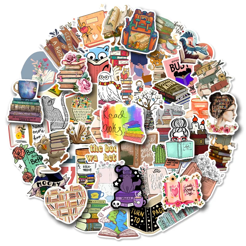 

Cartoon Book Patten Sticker For Book Store,Coffe Shop, Kids, Cute Aesthetic Stickers