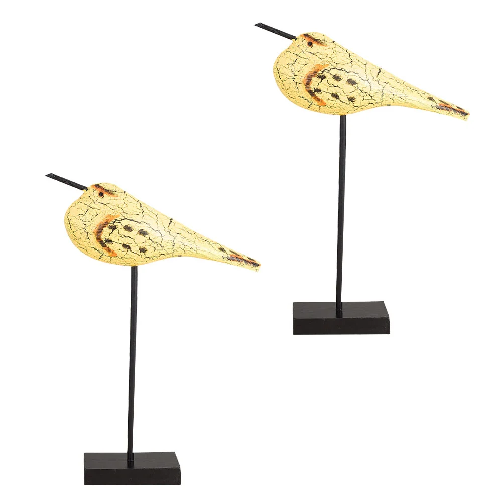 

2Pcs Adorable Bird Adornment Wooden Bird Craft Office Table Decor Household Bird Decor
