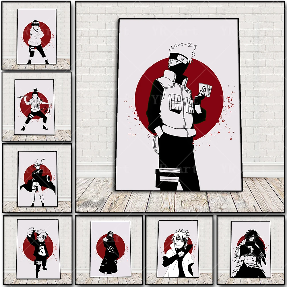 Японское аниме Наруто, рисунок, печать на холсте Учиха Саске Какаси, художественный плакат, украшение для спальни, декор для комнаты, принты