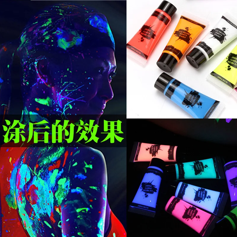 1Set Body Paint with brush Set kit light color Face Makeup Fluorescent Paints body kids Christmas halloween flesh - купить по