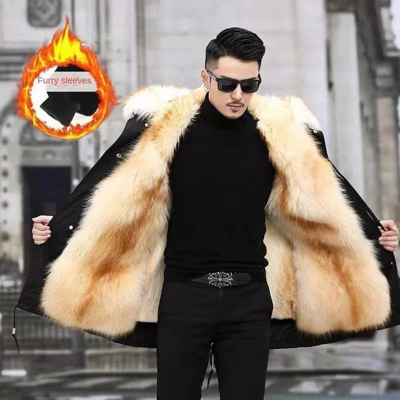 2022 Parker Suit Men's Removable Liner Fox Raccoon Fur One Coat Long Fur Coat Winter