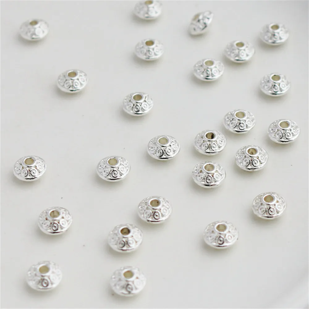 

50pcs Silver bag gold color embossed flying saucer spacer 4*6mm loose beads DIY bracelet abacus with beads