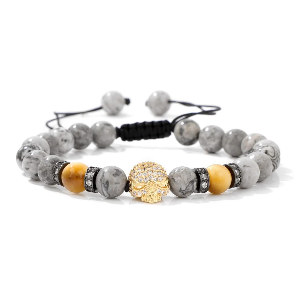 Винтажный браслет с бусинами из гематита в виде черепа для мужчин ручной работы