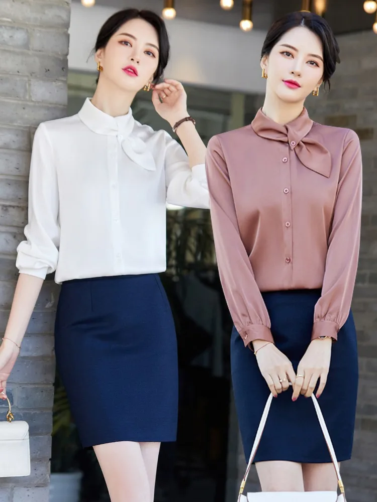 Коричневые шифоновые рубашки женская весенне-осенняя деловая одежда рубашка