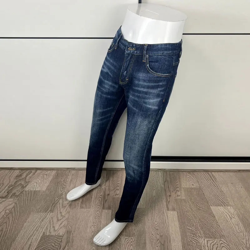 Italian Style Fashion Men Jeans High Quality Retro Blue Elastic Slim Fit Vintage Jeans Men Designer Denim Brand Pants Hombre